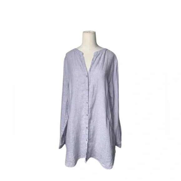 Sigrid Olsen 100% Linen Button Down Shirt – Light Blue Tunic Top, Relaxed Fit - Picture 4 of 7